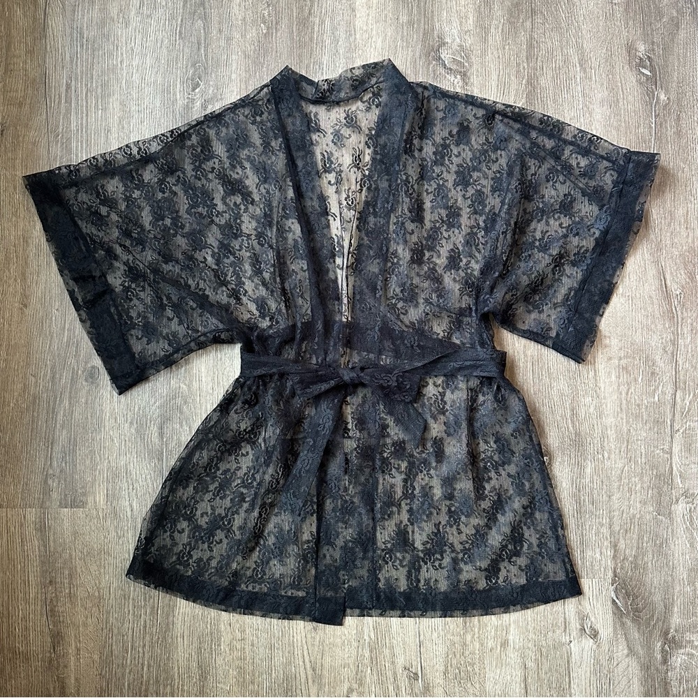 Vintage Black Sheer Lace Robe
